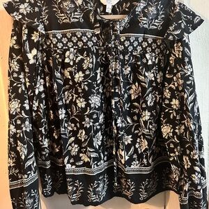 Floral Black and White Women's Top